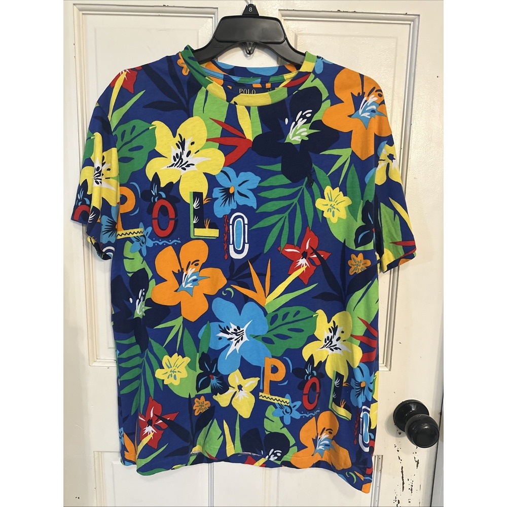 Polo‎ Ralph Lauren Mens Medium Floral Tropical Graphic Crew Neck T Shirt Tee